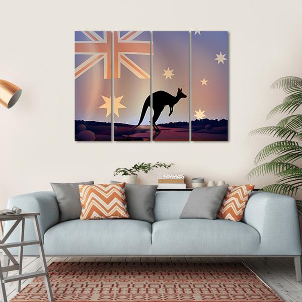 Australian Flag & Kangaroo Canvas Wall Art-4 Horizontal-Gallery Wrap-34" x 24"-Tiaracle