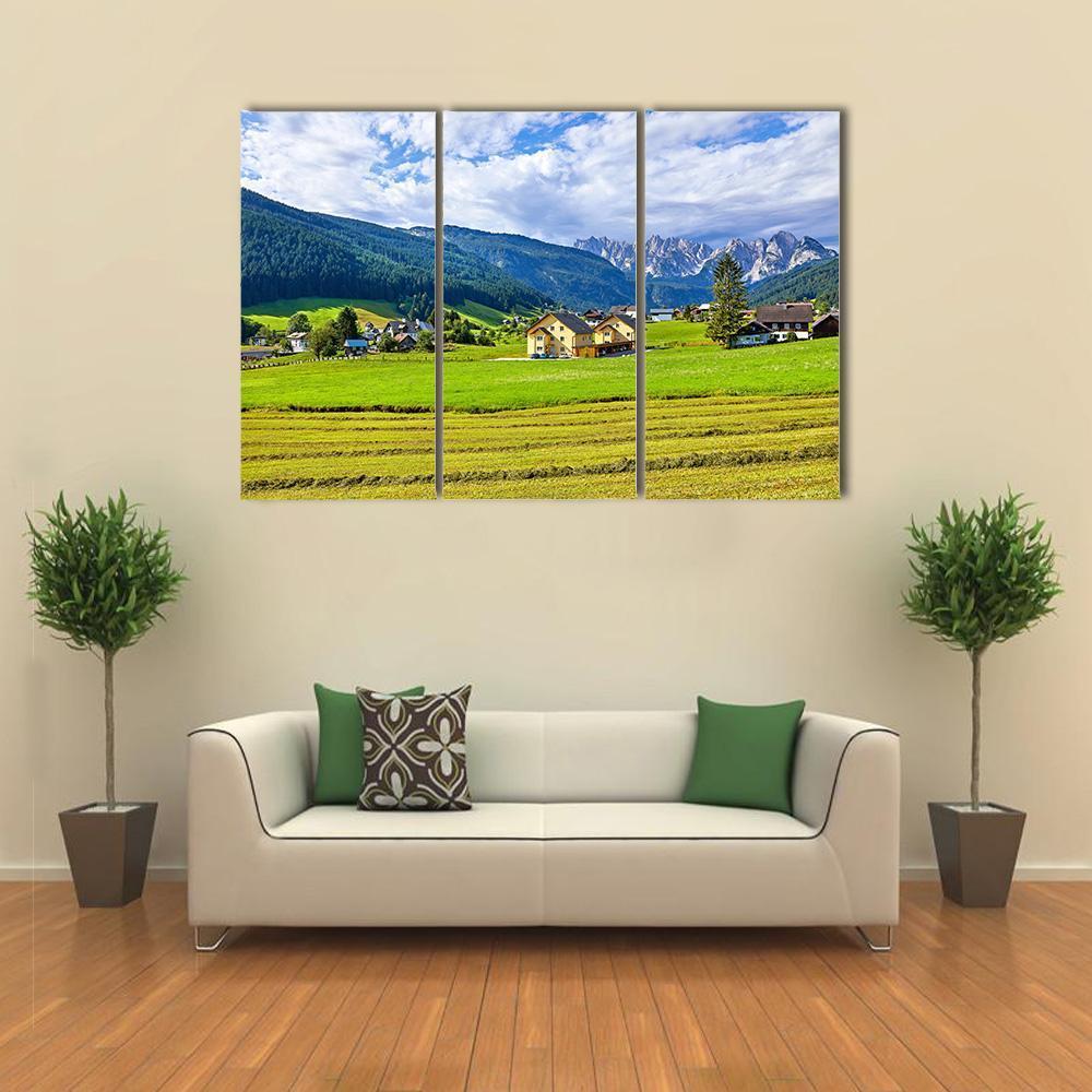 Austrian Village & Meadows Canvas Wall Art-3 Horizontal-Gallery Wrap-37" x 24"-Tiaracle