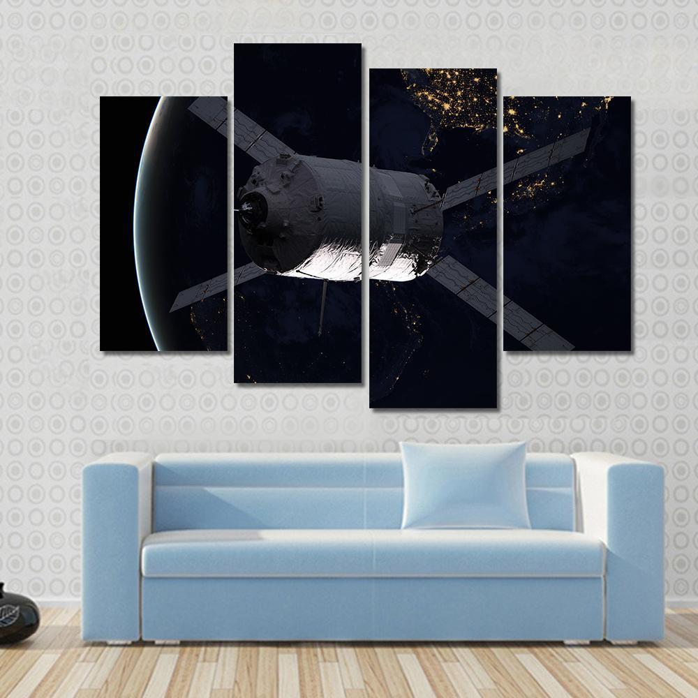 Spacecraft Over The Planet Earth Canvas Wall Art-4 Pop-Gallery Wrap-50" x 32"-Tiaracle