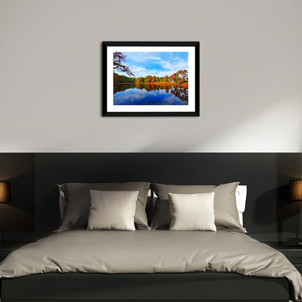 Autumn Colors Reflecting In Pond Canvas Wall Art-3 Horizontal-Gallery Wrap-25" x 16"-Tiaracle