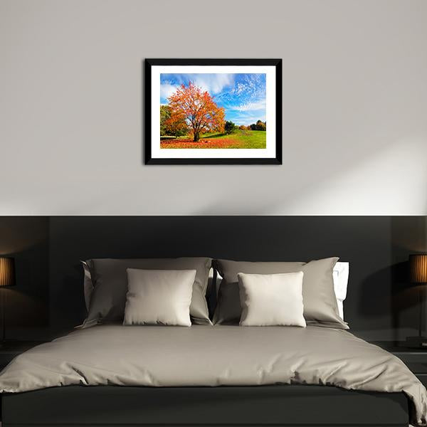 Autumn Fall Landscape With A Tree Canvas Wall Art-3 Horizontal-Gallery Wrap-25" x 16"-Tiaracle