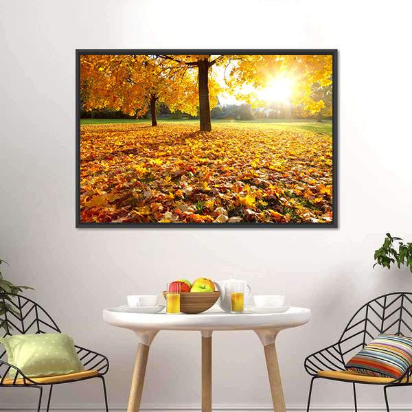 Autumn Fallen Leaves Canvas Wall Art-1 Piece-Floating Frame-24" x 16"-Tiaracle