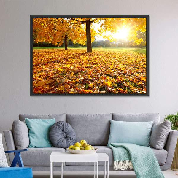 Autumn Fallen Leaves Canvas Wall Art-3 Horizontal-Gallery Wrap-25" x 16"-Tiaracle