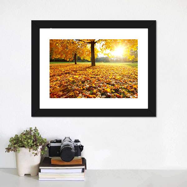 Autumn Fallen Leaves Canvas Wall Art-3 Horizontal-Gallery Wrap-25" x 16"-Tiaracle