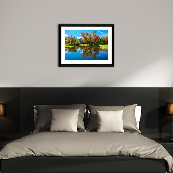 Autumn Foliage Reflection On Lake Canvas Wall Art-3 Horizontal-Gallery Wrap-25" x 16"-Tiaracle