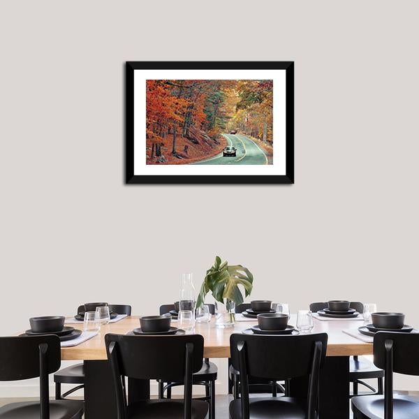 Cars On Autumn Road Panoramic Canvas Wall Art-1 Piece-36" x 12"-Tiaracle