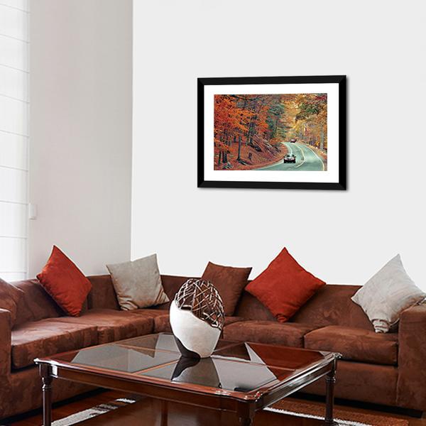 Cars On Autumn Road Panoramic Canvas Wall Art-1 Piece-36" x 12"-Tiaracle