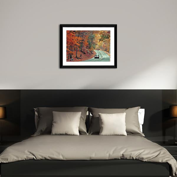 Cars On Autumn Road Panoramic Canvas Wall Art-1 Piece-36" x 12"-Tiaracle