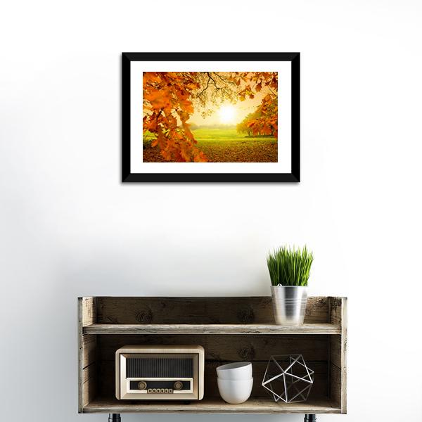 Autumn Forest & Sun Canvas Wall Art-1 Piece-Framed Print-20" x 16"-Tiaracle