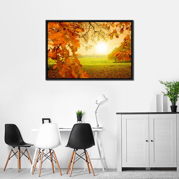 Autumn Forest & Sun Canvas Wall Art-3 Horizontal-Gallery Wrap-25" x 16"-Tiaracle