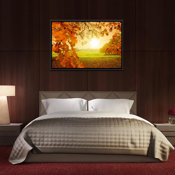 Autumn Forest & Sun Canvas Wall Art-3 Horizontal-Gallery Wrap-25" x 16"-Tiaracle