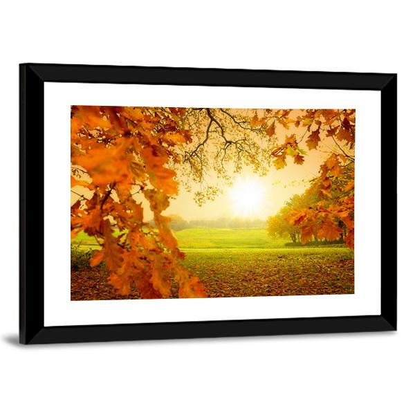 Autumn Forest & Sun Canvas Wall Art-3 Horizontal-Gallery Wrap-25" x 16"-Tiaracle