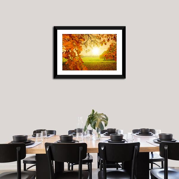 Autumn Forest & Sun Canvas Wall Art-3 Horizontal-Gallery Wrap-25" x 16"-Tiaracle