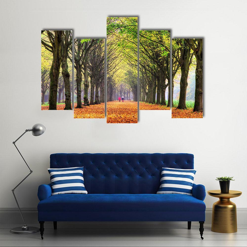 Autumn Forest In Amsterdam Canvas Wall Art-5 Pop-Gallery Wrap-47" x 32"-Tiaracle