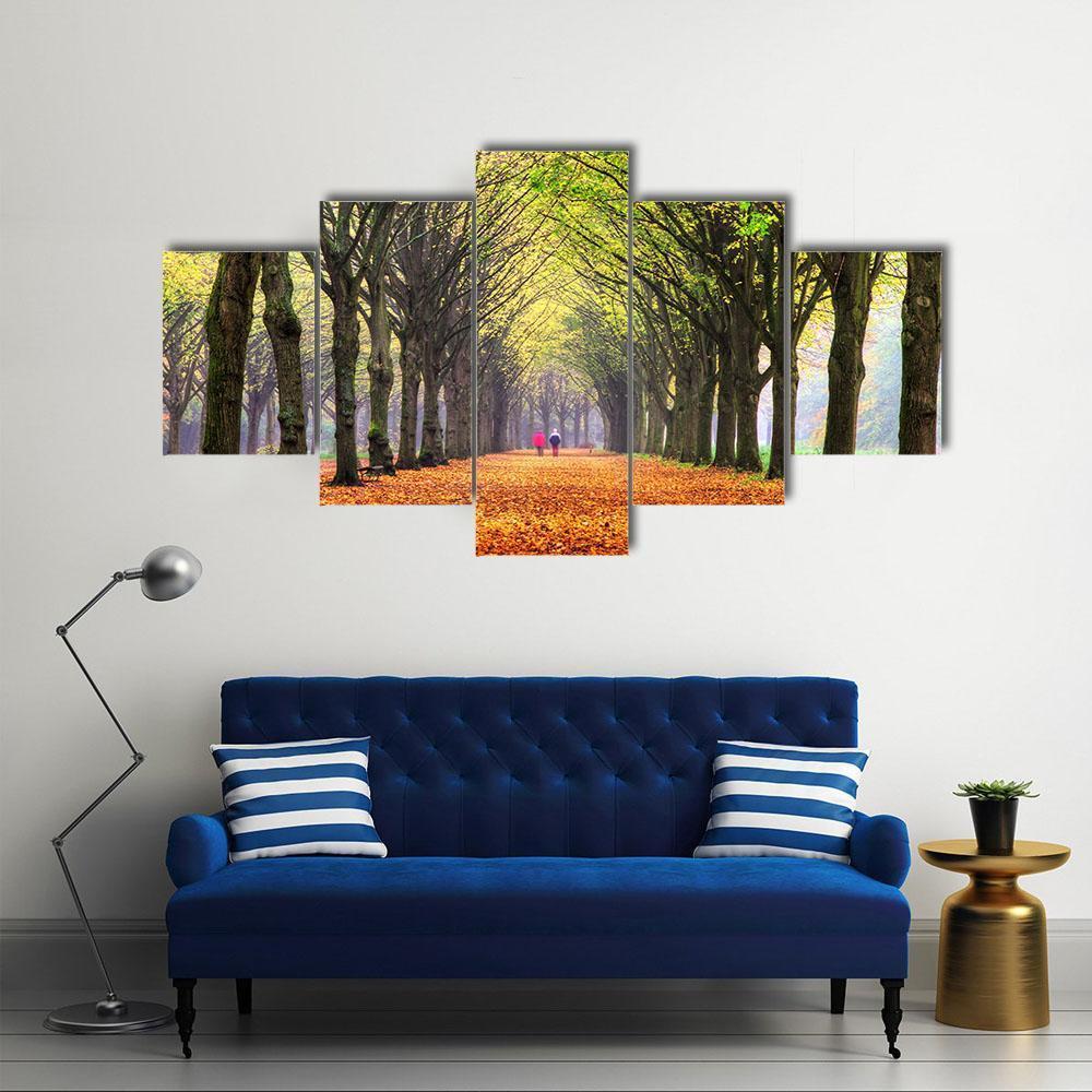 Autumn Forest In Amsterdam Canvas Wall Art-5 Star-Gallery Wrap-62" x 32"-Tiaracle