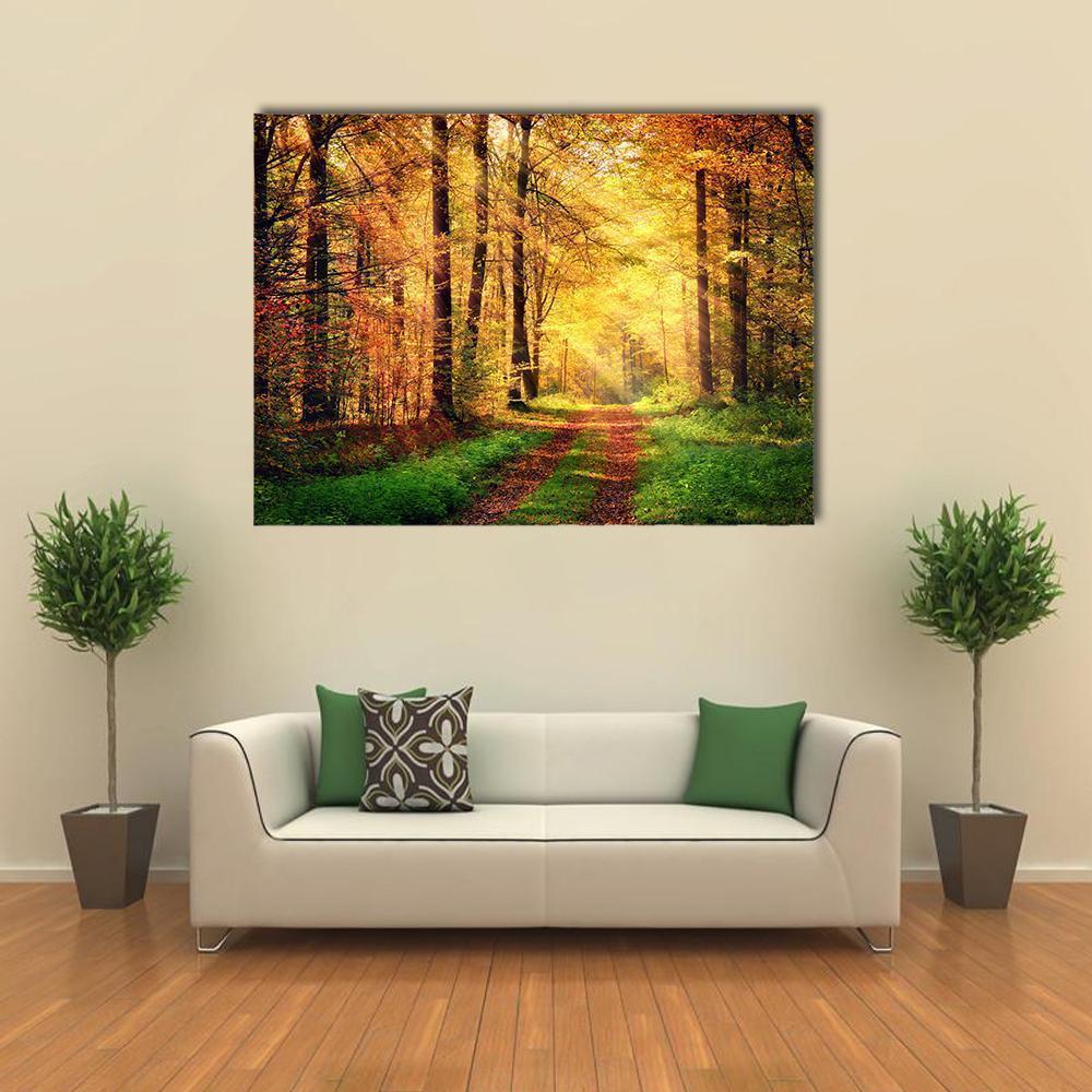 Autumn Forest Pathway Canvas Wall Art-1 Piece-Gallery Wrap-36" x 24"-Tiaracle