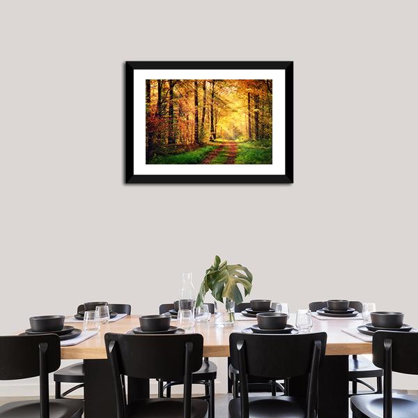 Autumn Forest Pathway Panoramic Canvas Wall Art-1 Piece-36" x 12"-Tiaracle