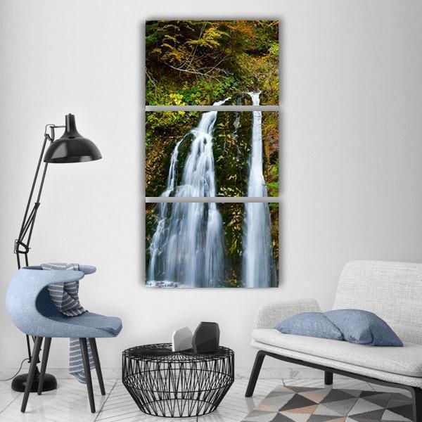 Autumn Forest Waterfall Vertical Canvas Wall Art-3 Vertical-Gallery Wrap-12" x 25"-Tiaracle