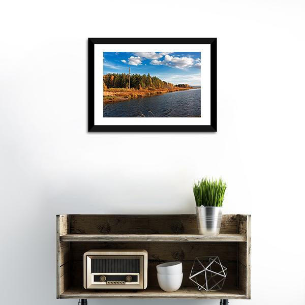 Autumn Forest With Water Canvas Wall Art-1 Piece-Framed Print-20" x 16"-Tiaracle