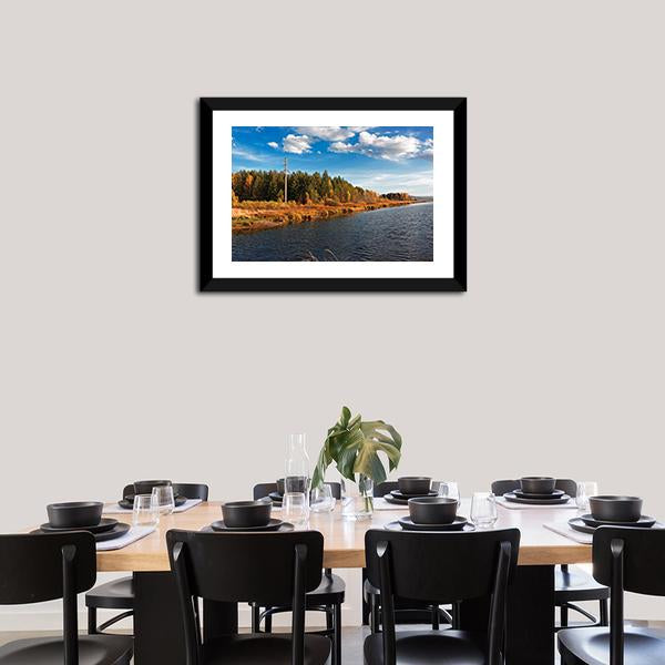 Autumn Forest With Water Canvas Wall Art-3 Horizontal-Gallery Wrap-25" x 16"-Tiaracle