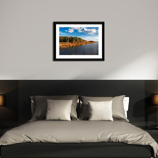 Autumn Forest With Water Canvas Wall Art-3 Horizontal-Gallery Wrap-25" x 16"-Tiaracle