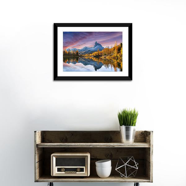 Autumn Lake Federa In Dolomites Canvas Wall Art-1 Piece-Framed Print-20" x 16"-Tiaracle