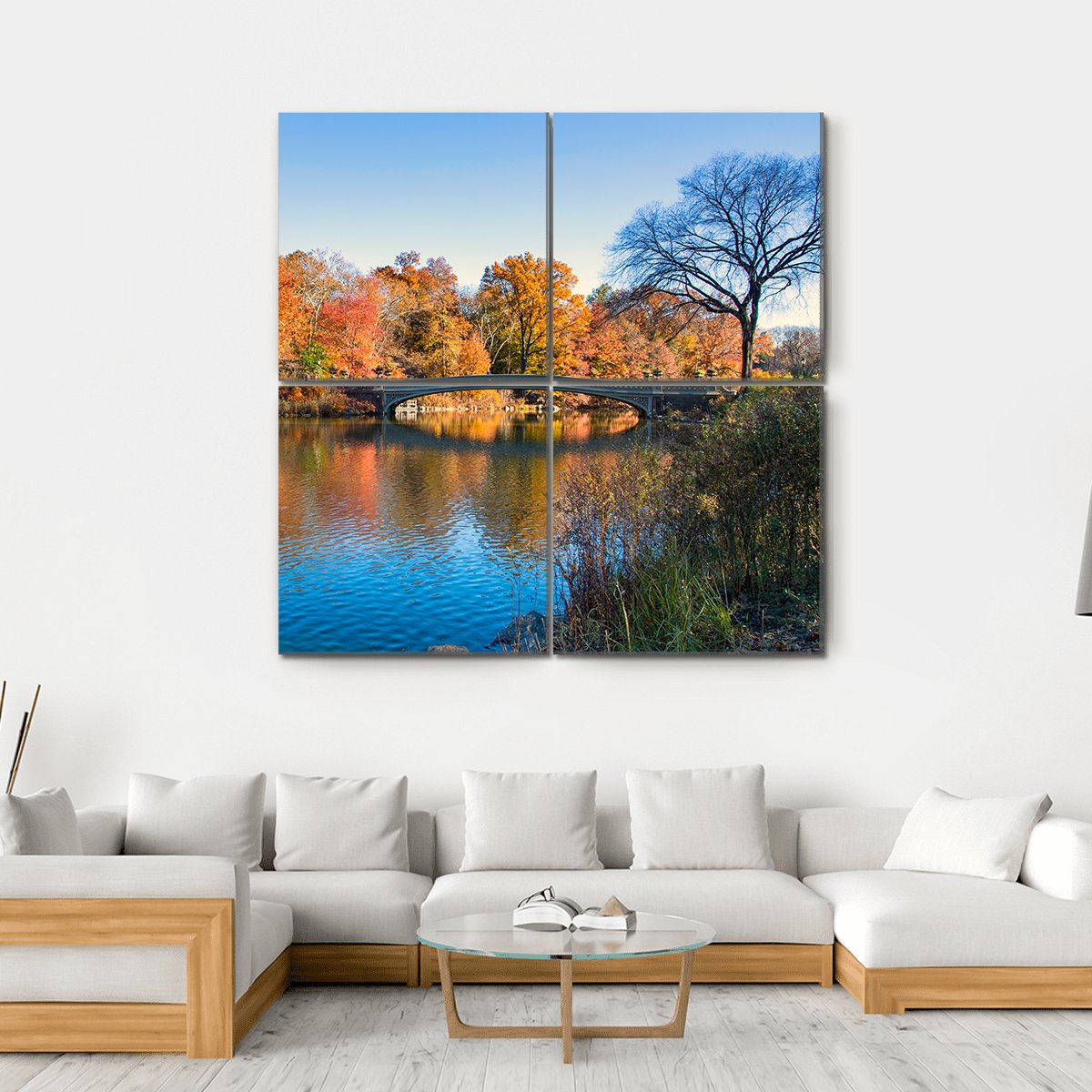 Autumn Lake In New York Canvas Wall Art-4 Square-Gallery Wrap-17" x 17"-Tiaracle