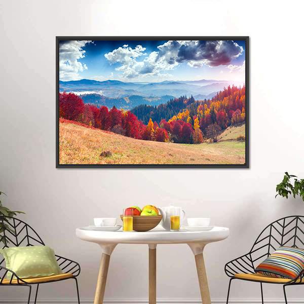 Autumn Landscape In Ukraine Canvas Wall Art-1 Piece-Floating Frame-24" x 16"-Tiaracle