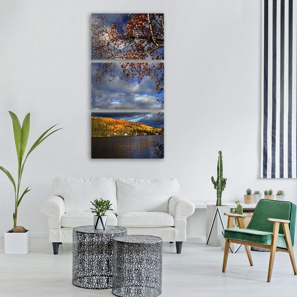 Autumn Landscape With Lake Vertical Canvas Wall Art-3 Vertical-Gallery Wrap-12" x 25"-Tiaracle