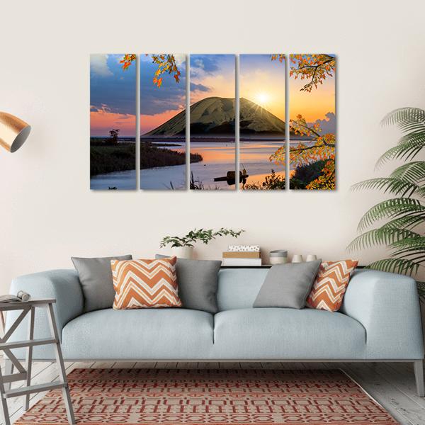 Autumn Landscape With Mountain Canvas Wall Art-5 Horizontal-Gallery Wrap-22" x 12"-Tiaracle