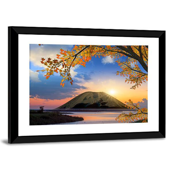 Autumn Landscape With Mountain Canvas Wall Art-3 Horizontal-Gallery Wrap-25" x 16"-Tiaracle