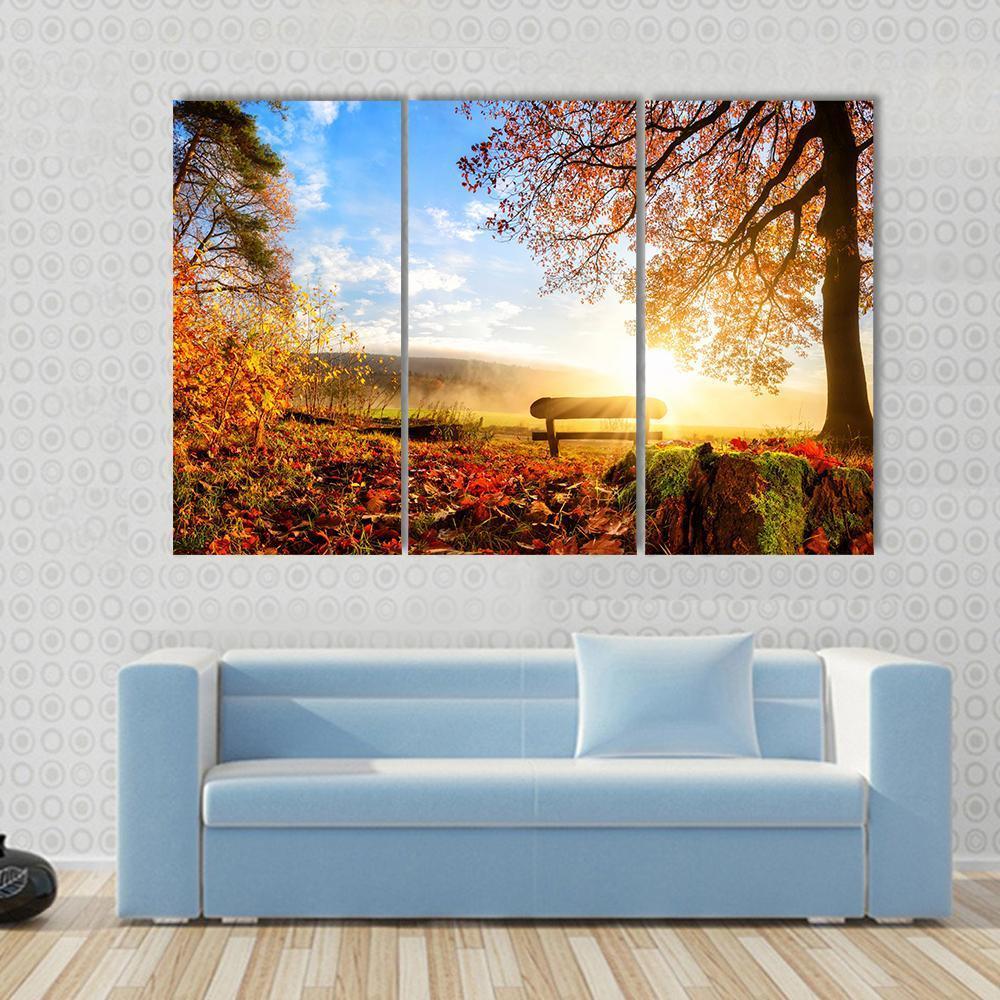 Autumn Landscape With The Sun Canvas Wall Art-3 Horizontal-Gallery Wrap-37" x 24"-Tiaracle