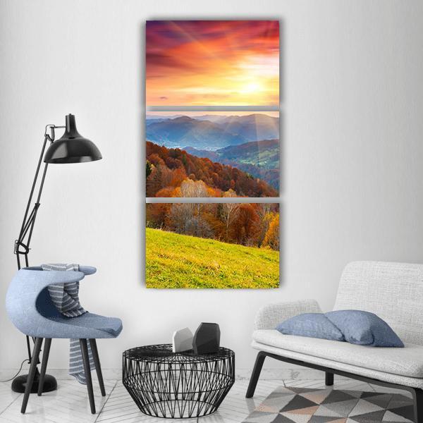 Colorful Mountain At Sunset Vertical Canvas Wall Art-3 Vertical-Gallery Wrap-12" x 25"-Tiaracle