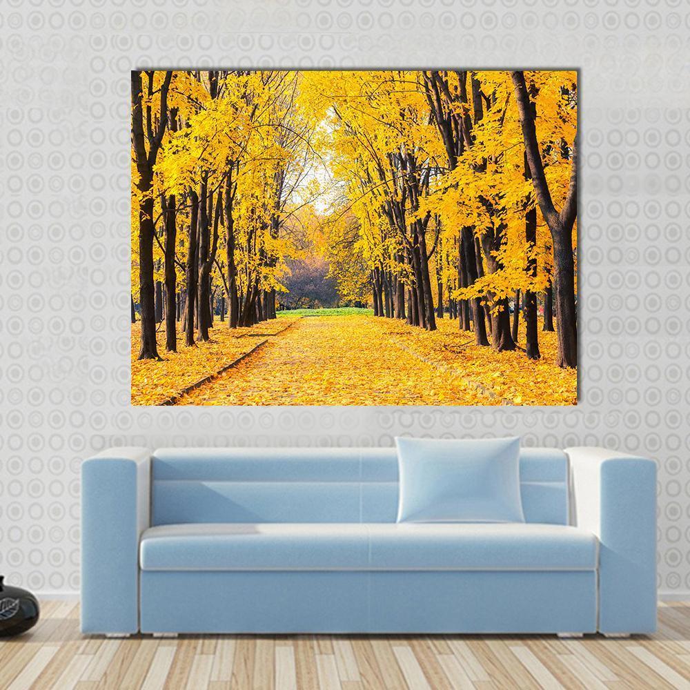 Autumn Park In Alley Canvas Wall Art-1 Piece-Gallery Wrap-48" x 32"-Tiaracle