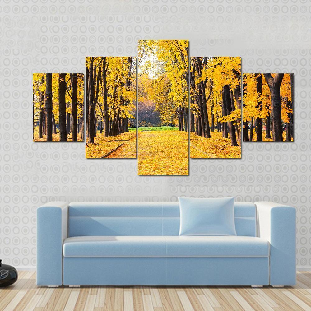 Autumn Park In Alley Canvas Wall Art-5 Star-Gallery Wrap-62" x 32"-Tiaracle
