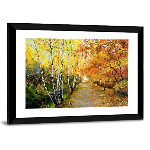 Autumn Road Along The Channel Canvas Wall Art-3 Horizontal-Gallery Wrap-25" x 16"-Tiaracle