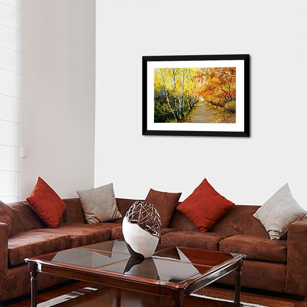 Autumn Road Along The Channel Canvas Wall Art-3 Horizontal-Gallery Wrap-25" x 16"-Tiaracle