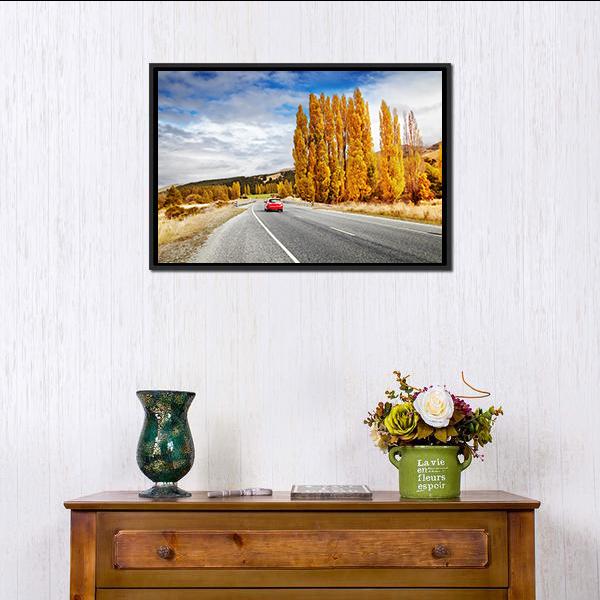 Autumn Road New Zealand Canvas Wall Art-1 Piece-Floating Frame-36" x 24"-Tiaracle
