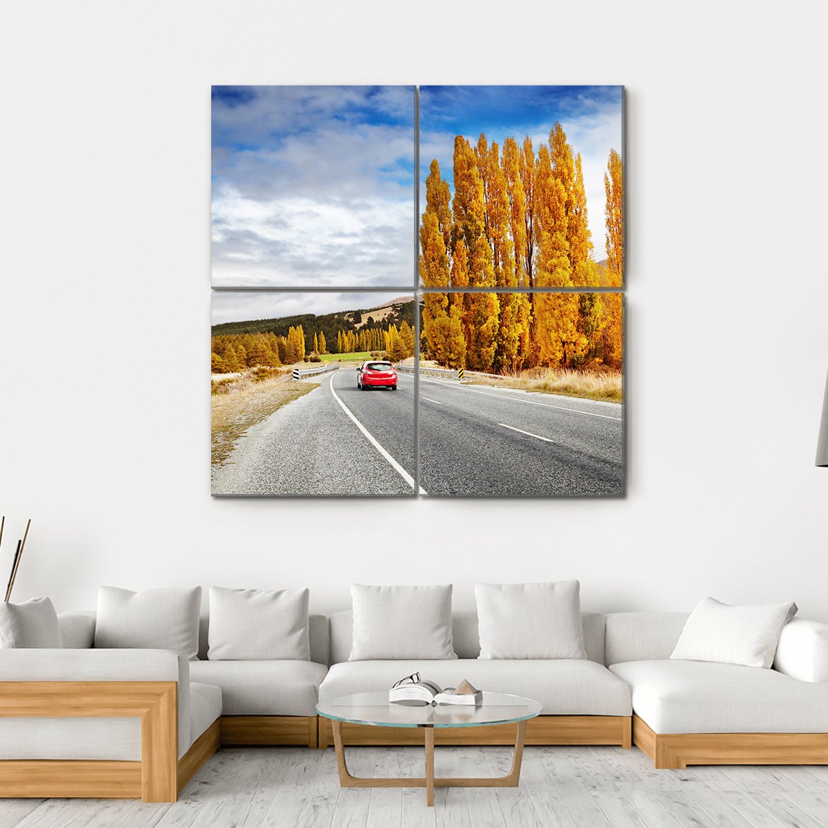 Autumn Road New Zealand Canvas Wall Art-4 Square-Gallery Wrap-17" x 17"-Tiaracle