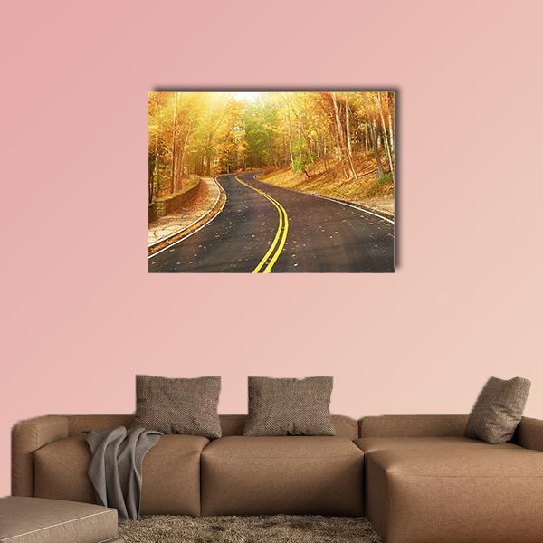 Autumn Scene With Road Canvas Wall Art-1 Piece-Gallery Wrap-48" x 32"-Tiaracle