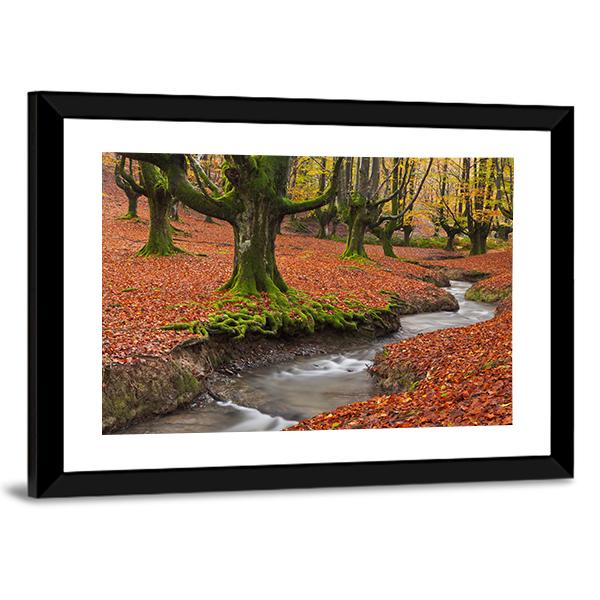 Autumn Season In Forest Canvas Wall Art-3 Horizontal-Gallery Wrap-25" x 16"-Tiaracle
