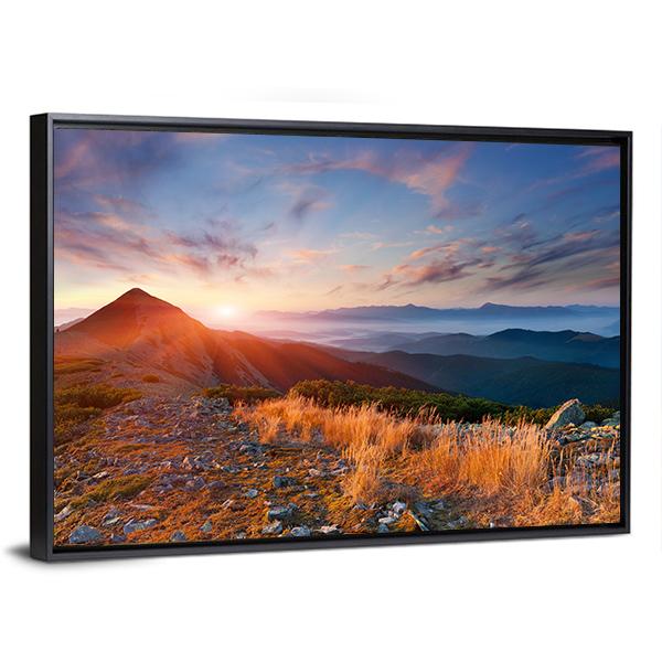 Autumn Sunrise Over Mountains Canvas Wall Art-3 Horizontal-Gallery Wrap-25" x 16"-Tiaracle
