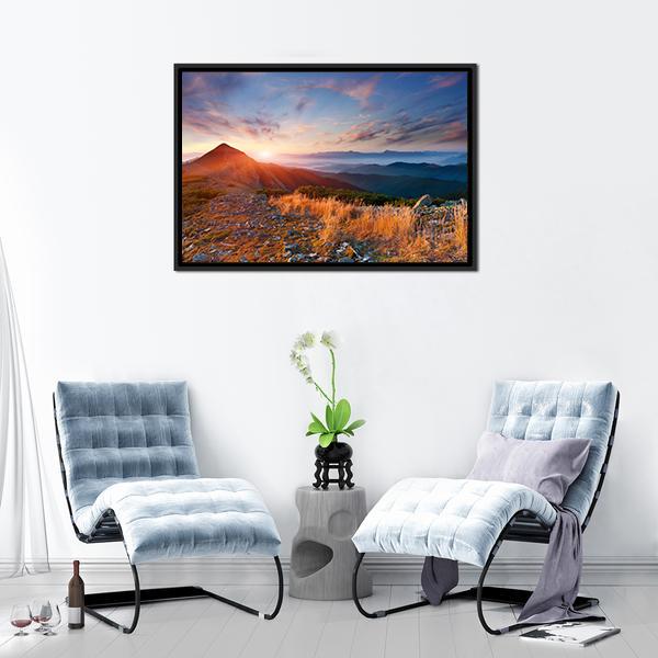 Autumn Sunrise Over Mountains Canvas Wall Art-3 Horizontal-Gallery Wrap-25" x 16"-Tiaracle