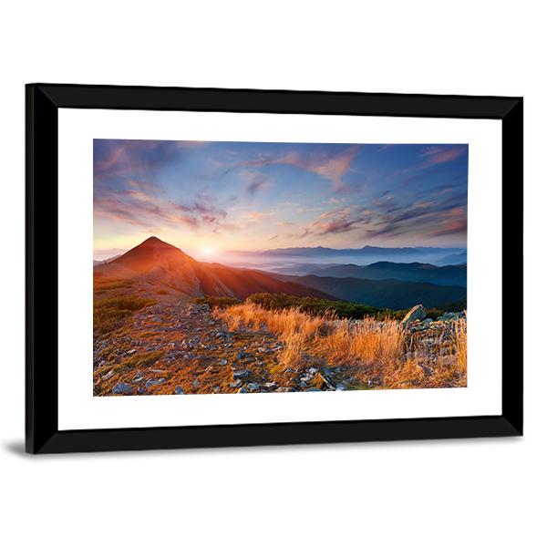 Autumn Sunrise Over Mountains Canvas Wall Art-3 Horizontal-Gallery Wrap-25" x 16"-Tiaracle