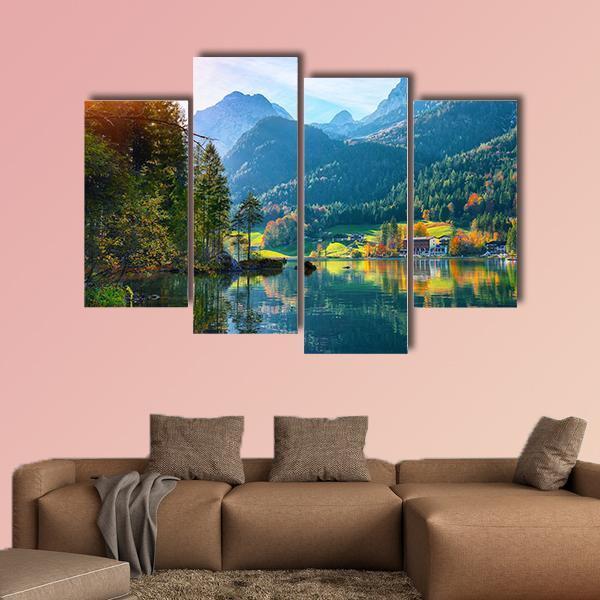 Autumn Sunset At Hintersee Lake Canvas Wall Art-4 Pop-Gallery Wrap-50" x 32"-Tiaracle