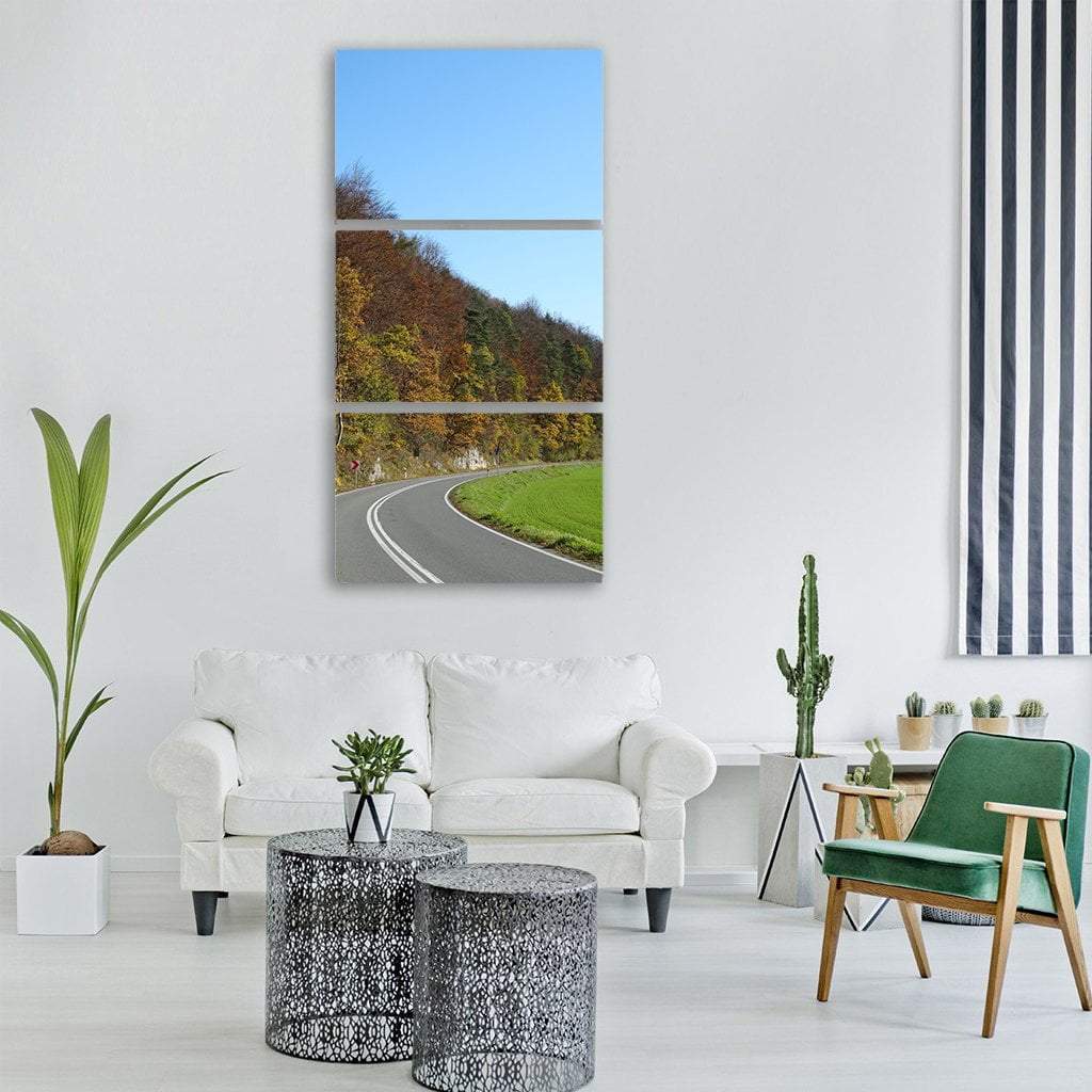 Autumn Trail With Road Vertical Canvas Wall Art-3 Vertical-Gallery Wrap-12" x 25"-Tiaracle