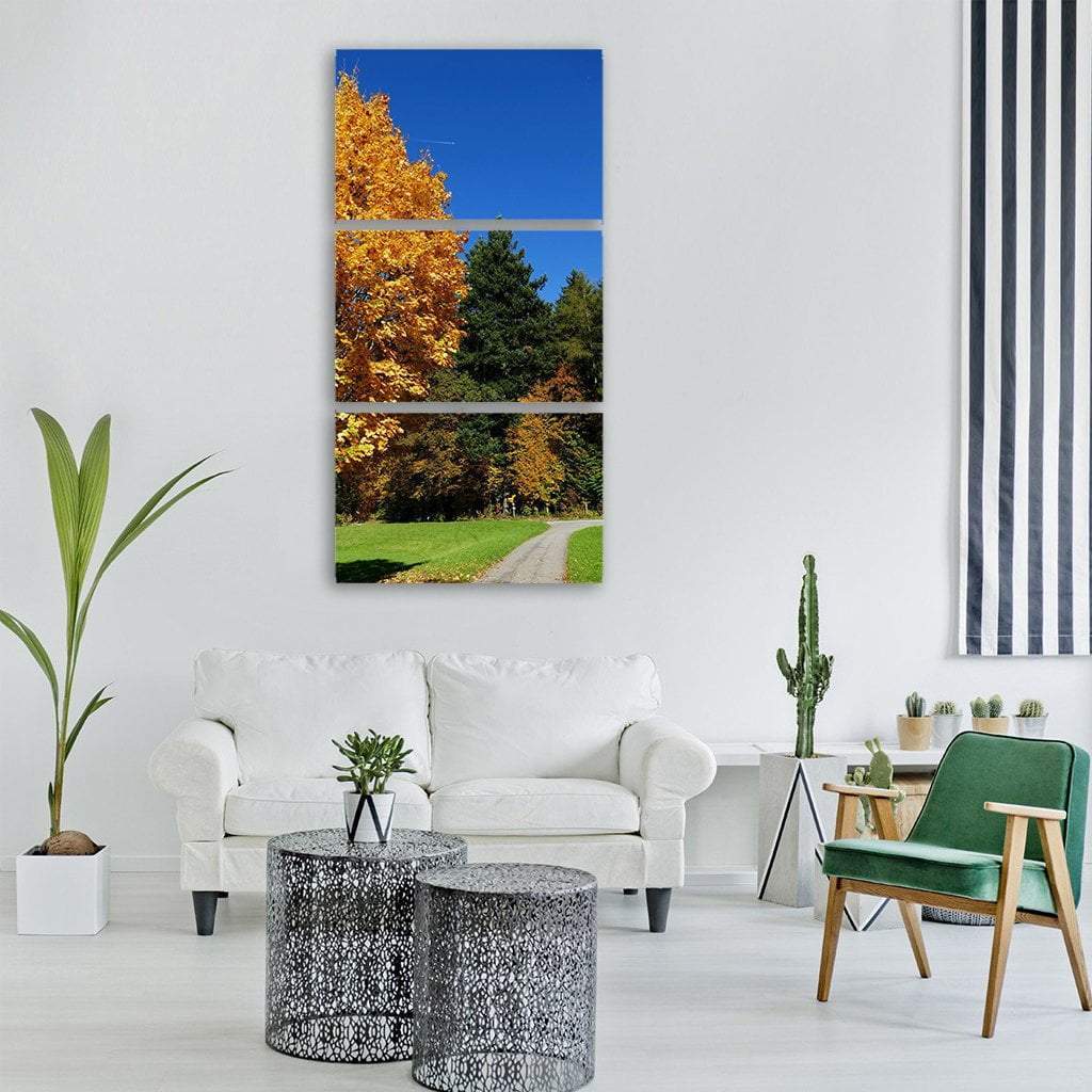 Autumn Tree Nature View Vertical Canvas Wall Art-3 Vertical-Gallery Wrap-12" x 25"-Tiaracle