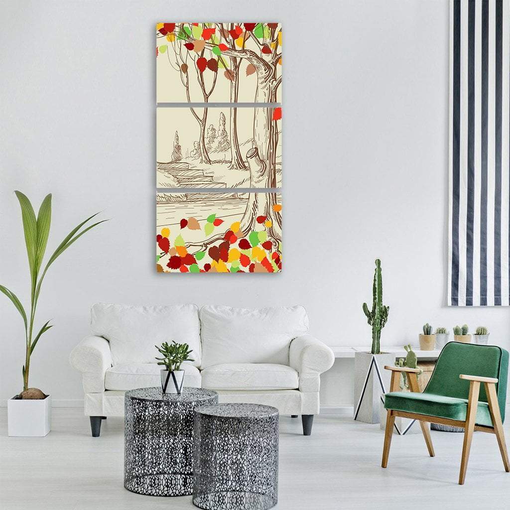 Autumn Trees Sketch Vertical Canvas Wall Art-3 Vertical-Gallery Wrap-12" x 25"-Tiaracle