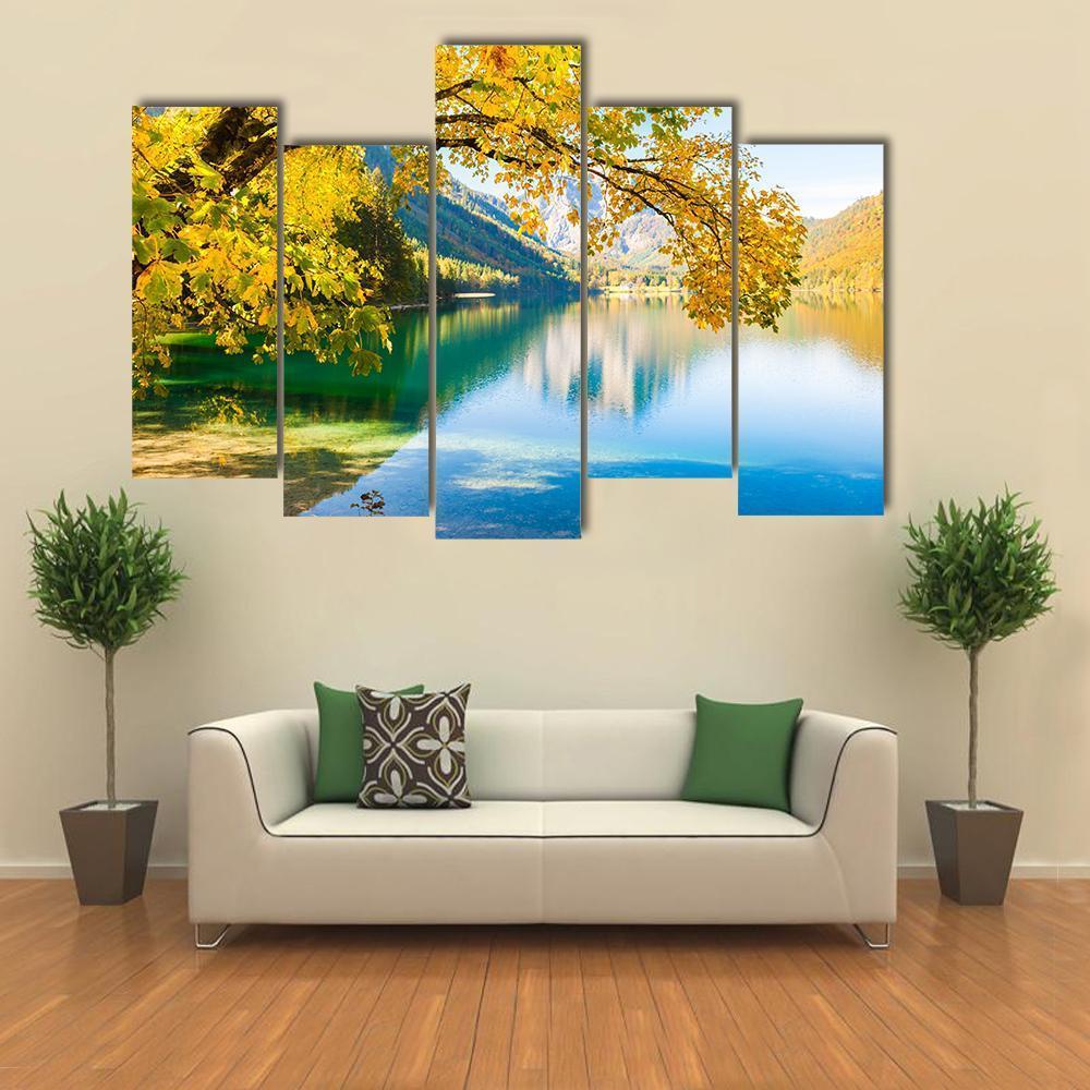 Autumn Trees On Lake Canvas Wall Art-5 Pop-Gallery Wrap-47" x 32"-Tiaracle