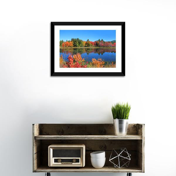 Autumn Trees Reflection In Pond Canvas Wall Art-1 Piece-Framed Print-20" x 16"-Tiaracle
